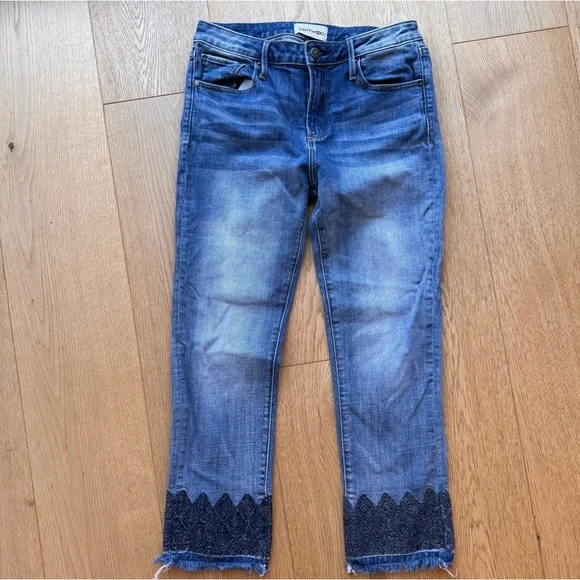 DRIFTWOOD CANDACE Embroidered Hem Straight Ankle High Rise Jeans - 27 - Picture 3 of 13